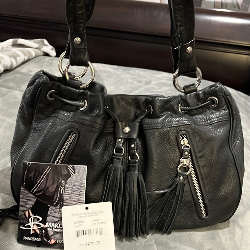 B.Makowsky black leather handbag